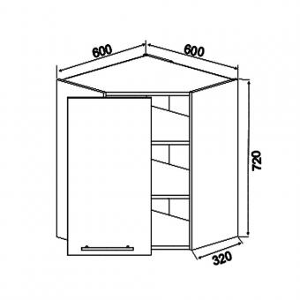 Шкаф навесной угловой 1Д (А4) ГЛАМУР - схема