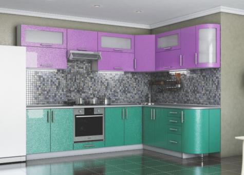 Кухня угловая ГЛАМУР - лиловый металлик, аквамарин металлик (1)