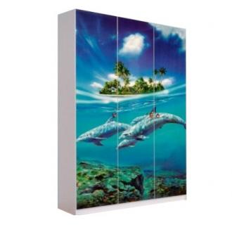 Шкаф 3Д Мульти белый, принт дельфины
